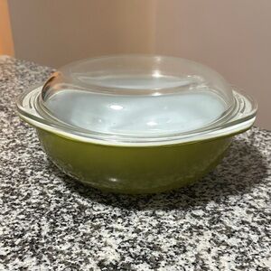 Vintage Pyrex Olive Green Bowl with Clear Lid